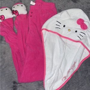 Hello kitty pj pants and hair towel set